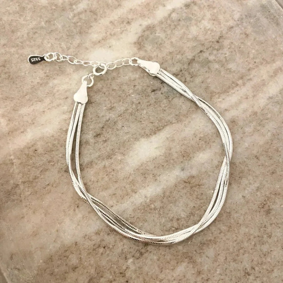 925 Sterling Silver Multi-Layer Triple Layer Bracelet Dainty Minimalist Chain - Picture 1 of 4